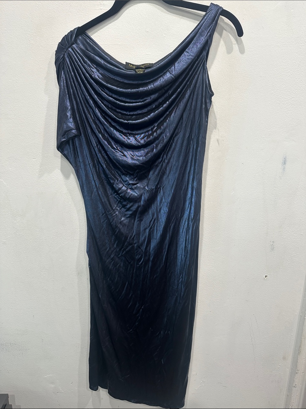 Catherine Malandrino liquid blue metallic draped dress size 42 or 6 cocktail